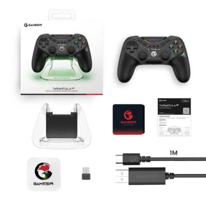 Геймпад GameSir Tarantula Pro (Charging Station Edition), Black, бездротовий (Bluetooth / USB 2.4GHz / Type-C), для ПК / Switch / Android / iOS / Steam, 25 кнопок / 2 аналогові стіки / D-Pad, вібрація, 3.5 мм, акумулятор 1200 mAh