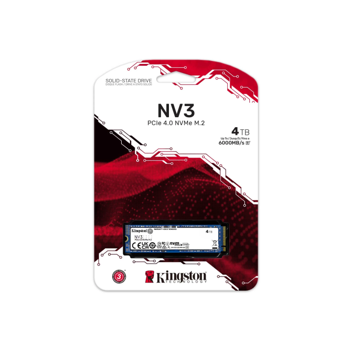 Твердотільний накопичувач SSD 4Tb, Kingston NV3, PCI-E 4.0 x4, M.2 2280, 3D TLC, 6000/5000 МБ/с (SNV3S/4000G)