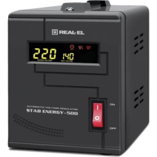 Стабілізатор REAL-EL STAB ENERGY-500 Black, 500VA, 400W, вхідна напруга 220V+/-20%, 1 розетка (Schuko), LED індикація