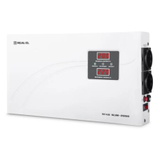 Стабілізатор REAL-EL STAB SLIM-2000 White, 2000VA, 1600W, вхідна напруга 220V+/-20%, 2 розетки (Schuko), LED індикація