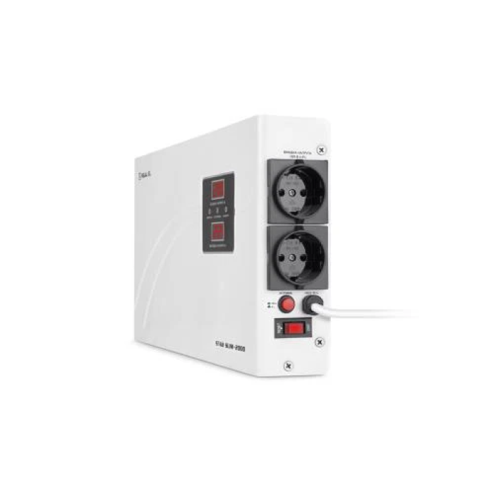 Стабілізатор REAL-EL STAB SLIM-2000 White, 2000VA, 1600W, вхідна напруга 220V+/-20%, 2 розетки (Schuko), LED індикація