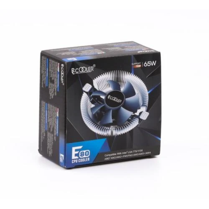 Кулер для процесора PcCooler E80, алюминий, 1x75 мм, для Intel 1200/115x, AMD AMx/FMx, до 65 Вт