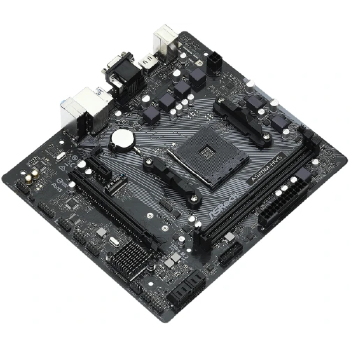Мат.плата AM4 (A520) ASRock A520M-HVS, A520, 2xDDR4, Int.Video(CPU), 4xSATA3, 1xM.2, 1xPCI-E 16x 3.0, 1xPCI-E 1x 3.0, ALC887, RTL8111H, 6xUSB3.2/6xUSB2.0, VGA/HDMI, MicroATX