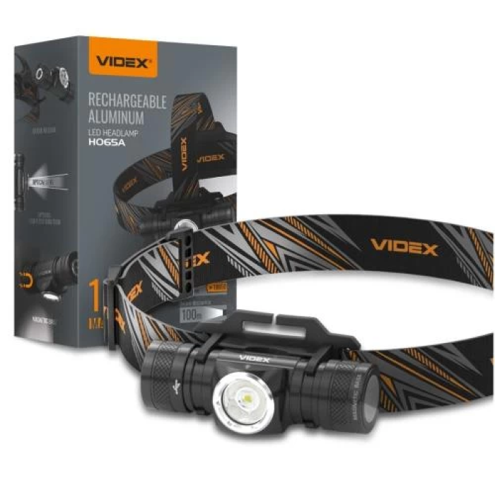 Ліхтар налобний Videx H065A, Black, 1200 Лм, 5000K, до 100 м, 6 режимів роботи, світлодіод Luminus SST40 (10 Вт), акумулятор Li-ion 18650 2200 mAh або 2xCR123A, Type-C, IP68 (VLF-H065A)