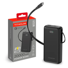 Універсальна мобільна батарея 20000 mAh, Titanum WCS20, Black, 45 Вт, 1xType-C (PD3.0) / 1xUSB (PD3.0), вбуд. кабель Type-C, цифровий LED дисплей (TPB-WCS20-B)