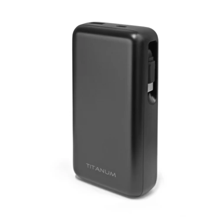 Універсальна мобільна батарея 20000 mAh, Titanum WCS20, Black, 45 Вт, 1xType-C (PD3.0) / 1xUSB (PD3.0), вбуд. кабель Type-C, цифровий LED дисплей (TPB-WCS20-B)