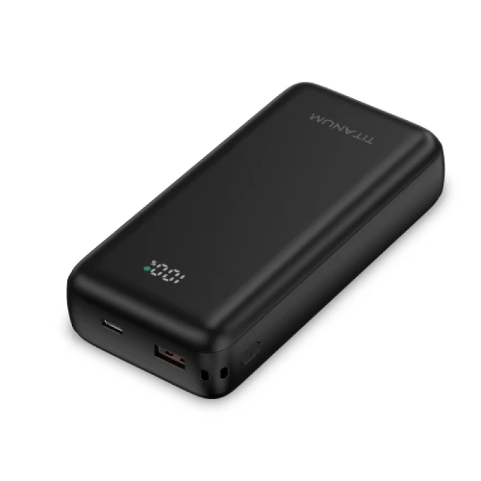 Універсальна мобільна батарея 20000 mAh, Titanum WCS20, Black, 45 Вт, 1xType-C (PD3.0) / 1xUSB (PD3.0), вбуд. кабель Type-C, цифровий LED дисплей (TPB-WCS20-B)
