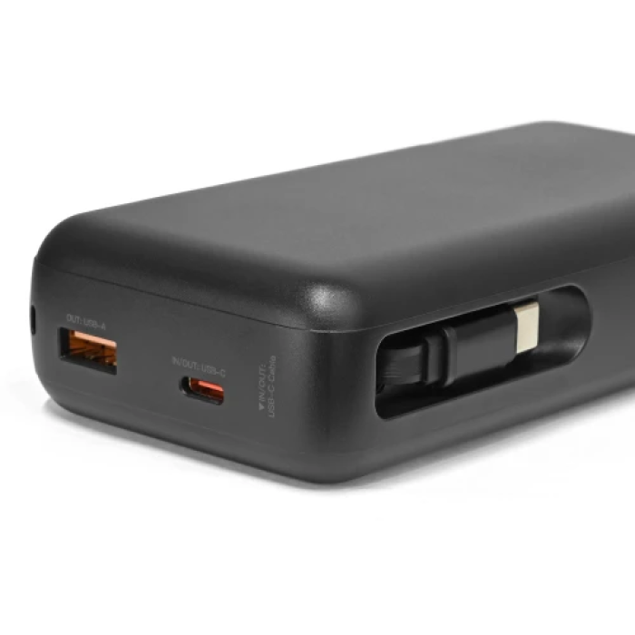 Універсальна мобільна батарея 20000 mAh, Titanum WCS20, Black, 45 Вт, 1xType-C (PD3.0) / 1xUSB (PD3.0), вбуд. кабель Type-C, цифровий LED дисплей (TPB-WCS20-B)