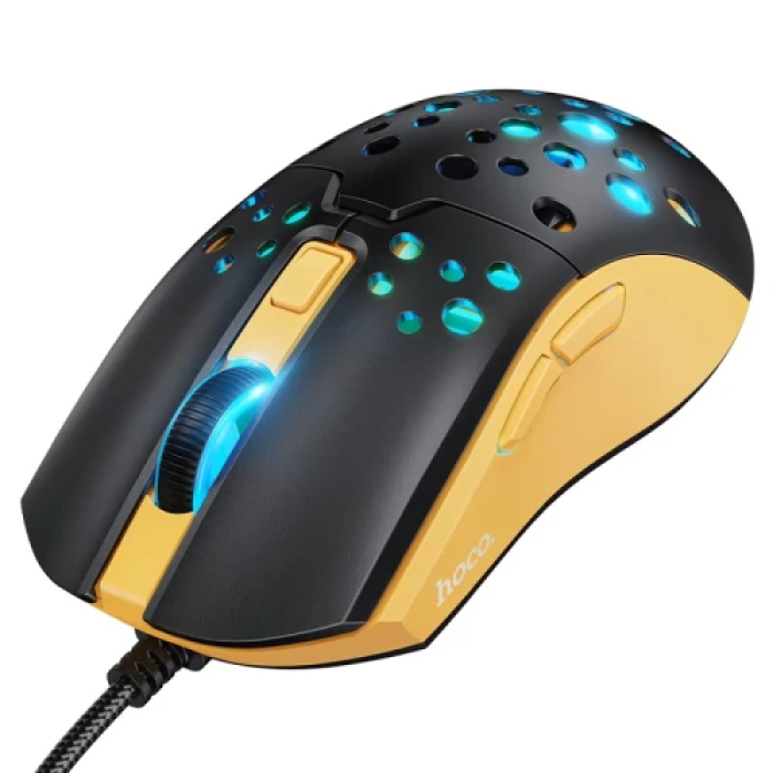 Миша Hoco GM51 "Sky", Black/Yellow, USB, оптична, 1200-3600 dpi, LED підсвічування (7 режимів), 6 кнопок, 1.5 м