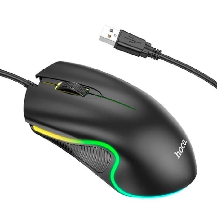 Миша Hoco GM19 "Enjoy", Black, USB, оптична, 1000 dpi, LED підсвічування, 3 кнопки, 1.4 м