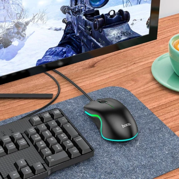 Миша Hoco GM19 "Enjoy", Black, USB, оптична, 1000 dpi, LED підсвічування, 3 кнопки, 1.4 м