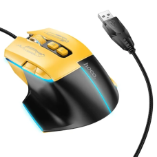 Миша Hoco GM31 "Overlord", Black/Yellow, USB, оптична, 1200-3600 dpi, LED підсвічування, 7 кнопок, 1.5 м