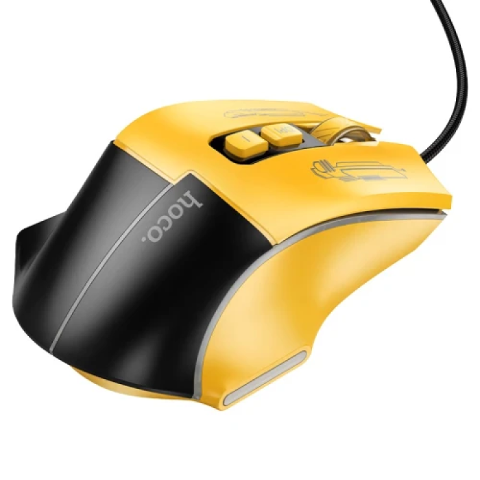 Миша Hoco GM31 "Overlord", Black/Yellow, USB, оптична, 1200-3600 dpi, LED підсвічування, 7 кнопок, 1.5 м