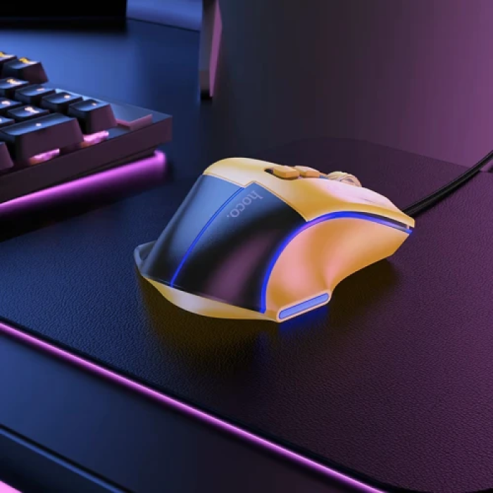 Миша Hoco GM31 "Overlord", Black/Yellow, USB, оптична, 1200-3600 dpi, LED підсвічування, 7 кнопок, 1.5 м