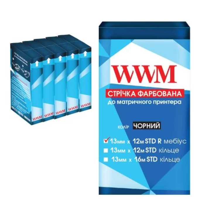 Стрічка 12.7 мм х 12 м, WWM, Black, правий мебіус, STD, 5 од (R13.12SR5)