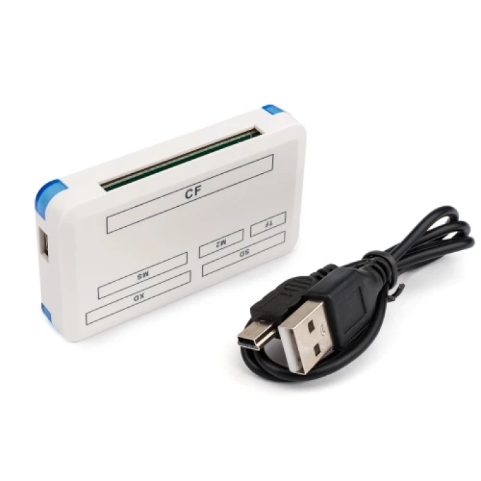Кардридер USB Atcom TD2070, White/Blue, USB 2.0 - microSD / SD / MS / M2 / xD / CF (10770)