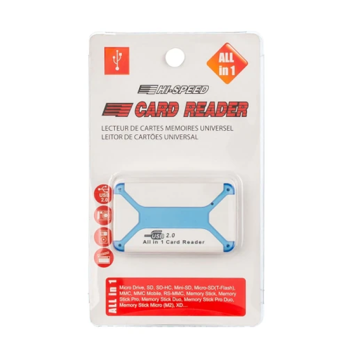 Кардридер USB Atcom TD2070, White/Blue, USB 2.0 - microSD / SD / MS / M2 / xD / CF (10770)