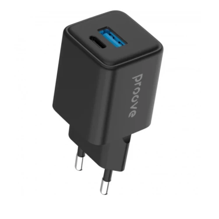 Мережевий зарядний пристрій Proove Pocket GaN, Black, 30 Вт, 1xType-C (20 Вт, PD3.0) / 1xUSB (12 Вт, QC3.0) (WCPG30110001)