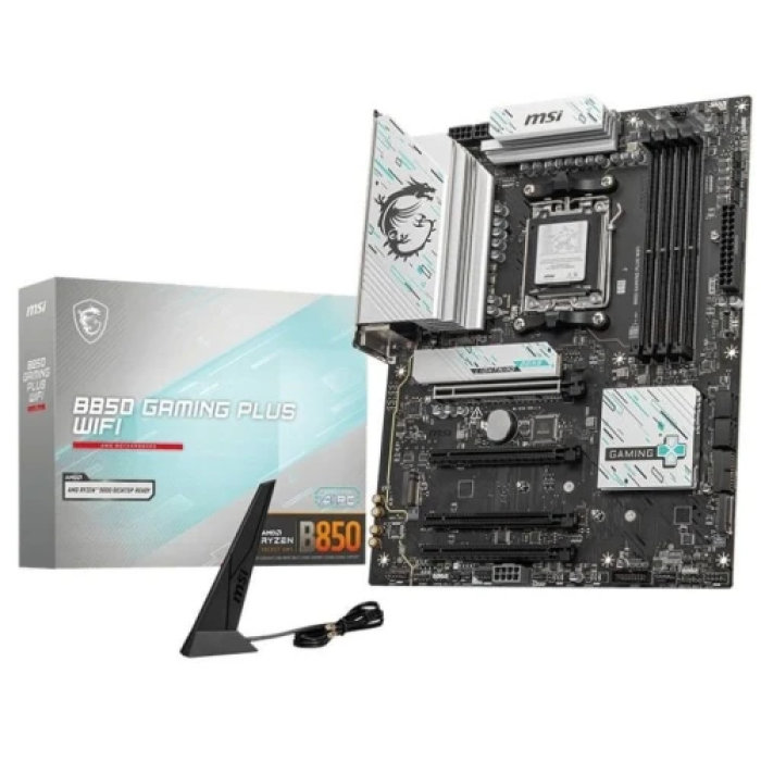 Материнська плата AM5 MSI B850 GAMING PLUS WIFI, B850, 4xDDR5, Int.Video (CPU), 4xSATA3, 3xM.2, 1xPCI-E 5.0 x16, 1xPCI-E 4.0 x16, 2xPCI-E 3.0 x16, ALC897, Realtek 8126VB 5Gb, WiFi 7, Bluetooth 5.4, 9xUSB 3.2 / 8xUSB 2.0, DP, ATX