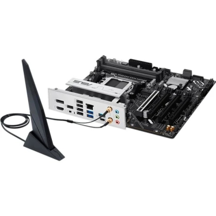 Материнська плата AM5 Asus B850M MAX GAMING WIFI, B850, 4xDDR5, Int.Video (CPU), 4xSATA3, 3xM.2, 1xPCI-E 5.0 x16, 3xPCI-E 4.0 x16, Realtek 7.1, Realtek 1Gb, WiFi 6, Bluetooth 5.3, 7xUSB 3.2 / 7xUSB 2.0, HDMI/DP, MicroATX