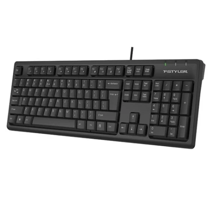 Клавіатура A4Tech FKS12 "Fstyler", Black, USB, 12 мультимедійних кнопок, захист від бризок, структура кнопок Natural_A Shape, 1.5 м