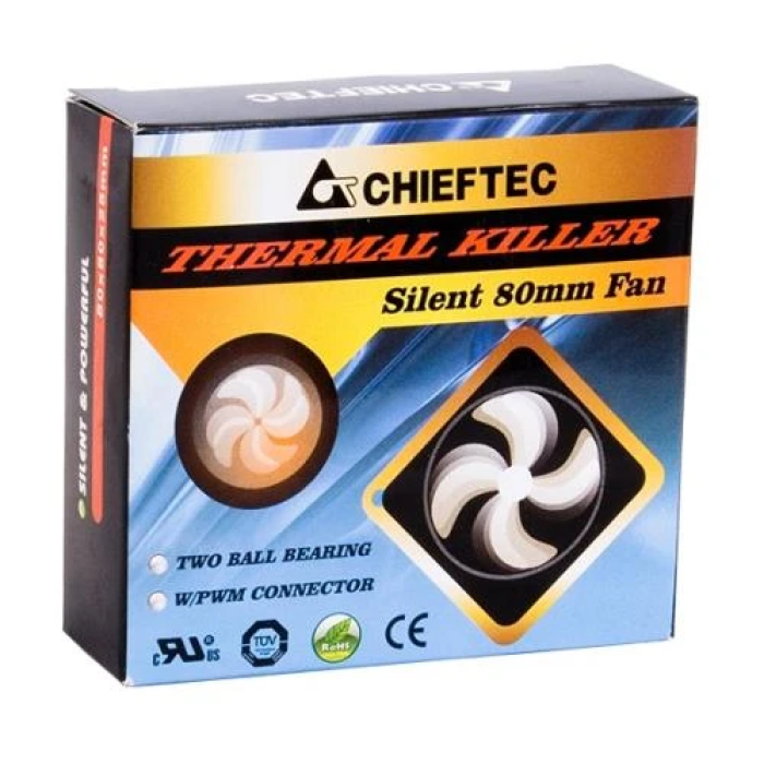 Вентилятор 80 мм Chieftec Thermal Killer, Black, 80x80x25 мм, 950-3000 об/хв, 33-38 дБ, 4-pin (PWM) / Molex, шарикопідшипник (AF-0825PWM)