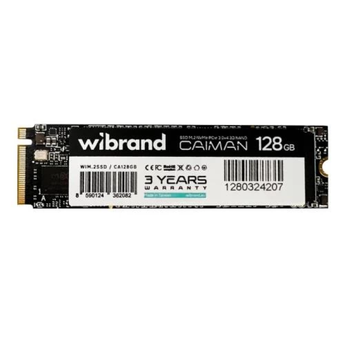 Твердотільний накопичувач SSD 128Gb, Wibrand Caiman, PCI-E 3.0 x4, M.2 2280, 3D TLC, 1600/1400 МБ/с (WIM.2SSD/CA128GB)