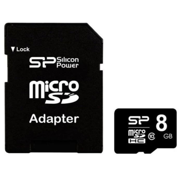 Карта пам'яті microSDHC, 8Gb, Silicon Power, Class10, SD адаптер, до 40 МБ/с (SP008GBSTH010V10SP)