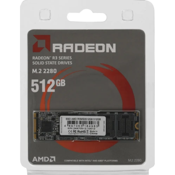 Твердотільний накопичувач SSD 512Gb, AMD R3, SATA3, M.2 2280, 3D TLC, 550/480 МБ/с (R3MS0512G8)