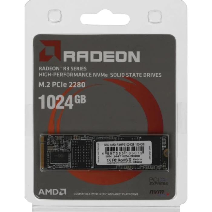 Твердотільний накопичувач SSD 1Tb, AMD R3, PCI-E 3.0 x4, M.2 2280, 3D TLC, 3500/3100 МБ/с (R3MP31024G8)