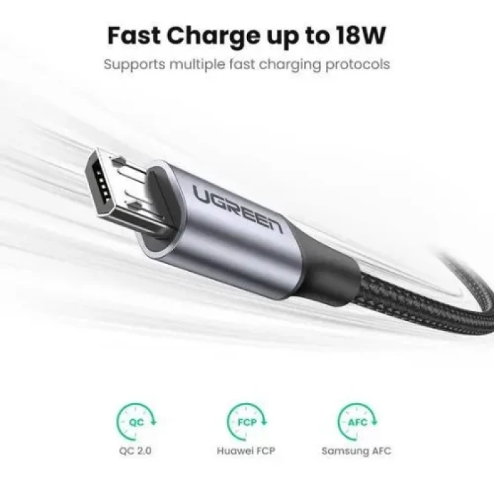 Кабель USB 2.0 AM - microUSB (5P), 2 м, Black, Ugreen US290, 2.4A (60148)