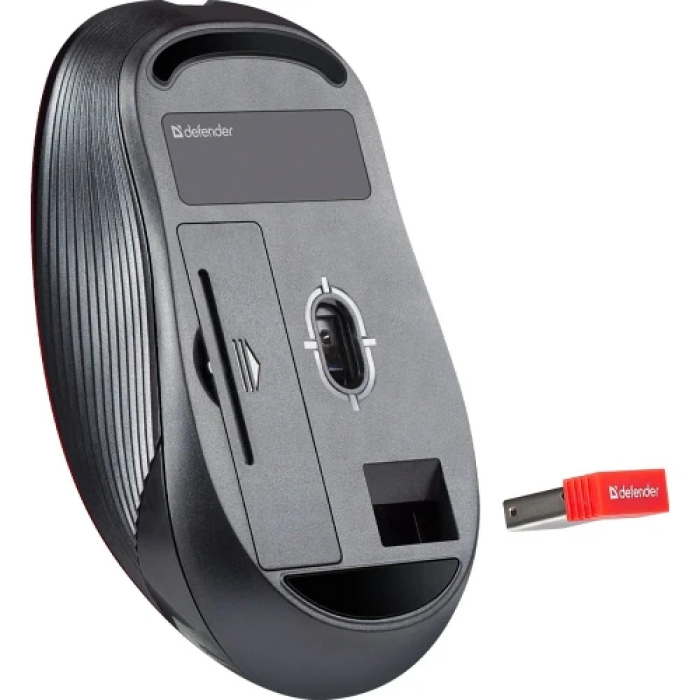 Миша бездротова Defender Gassa MM-105, Red, USB адаптер 2.4 ГГц, лазерна, Pixart 3065 (800-1600 dpi), 5 кнопок, радіус дії до 10 м, 1хAA (52103)