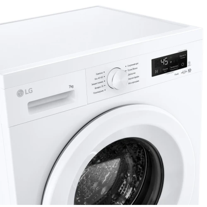 Пральна машина LG F2Y2HS3WE, White, 7кг, фронтальна, 10 програм, швидкість віджиму 1200 об/хв, дисплей, інвертор, клас енергоспоживання A, 85x60x44 см