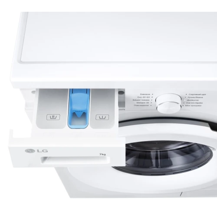 Пральна машина LG F2Y2HS3WE, White, 7кг, фронтальна, 10 програм, швидкість віджиму 1200 об/хв, дисплей, інвертор, клас енергоспоживання A, 85x60x44 см