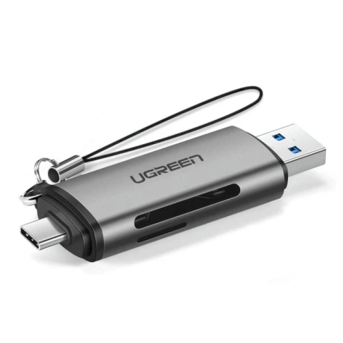 Кардридер USB Ugreen CM185, Grey, Type-C / USB 3.0 - microSD / SD (50706)