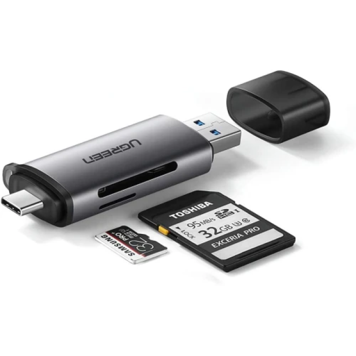 Кардридер USB Ugreen CM185, Grey, Type-C / USB 3.0 - microSD / SD (50706)