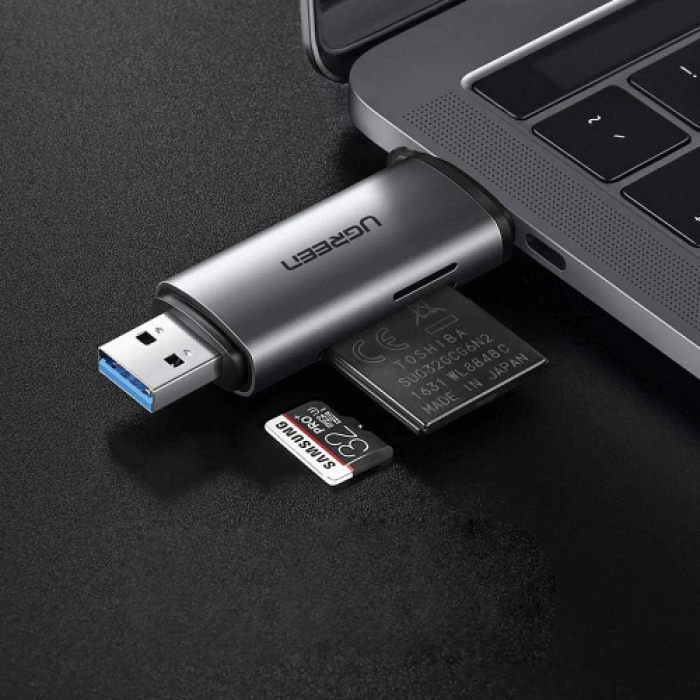 Кардридер USB Ugreen CM185, Grey, Type-C / USB 3.0 - microSD / SD (50706)