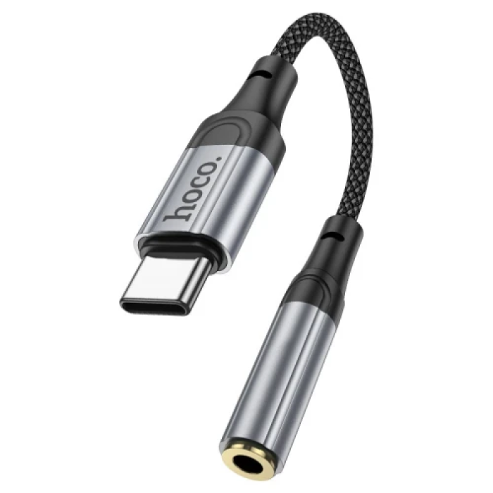 Кабель-перехідник звуковий, Type-C (M) - 3.5 мм (F), 12 см, Black, Hoco LS36 "Fresh", DAC чіп