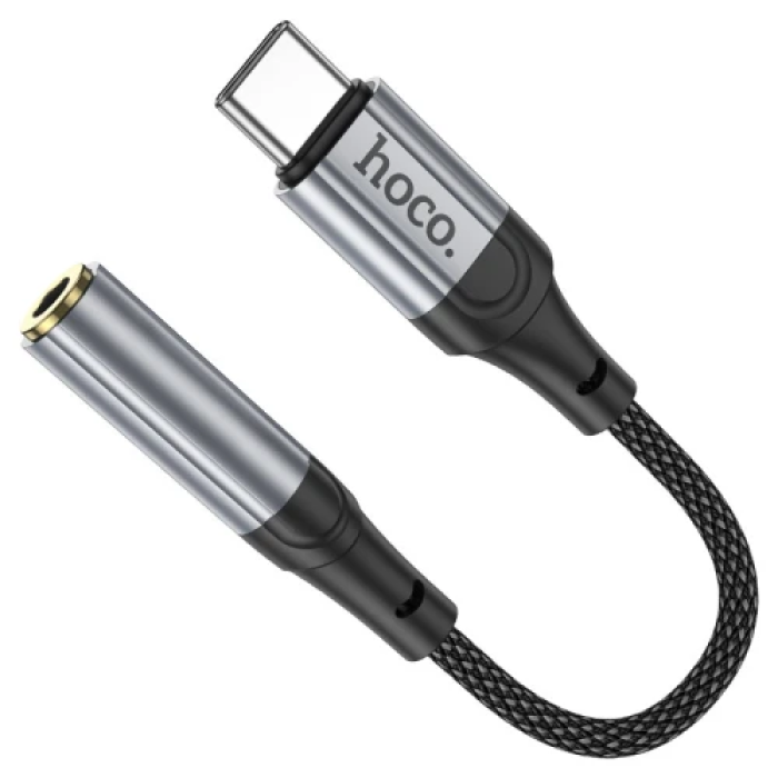 Кабель-перехідник звуковий, Type-C (M) - 3.5 мм (F), 12 см, Black, Hoco LS36 "Fresh", DAC чіп