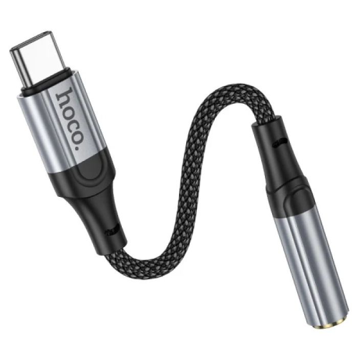 Кабель-перехідник звуковий, Type-C (M) - 3.5 мм (F), 12 см, Black, Hoco LS36 "Fresh", DAC чіп