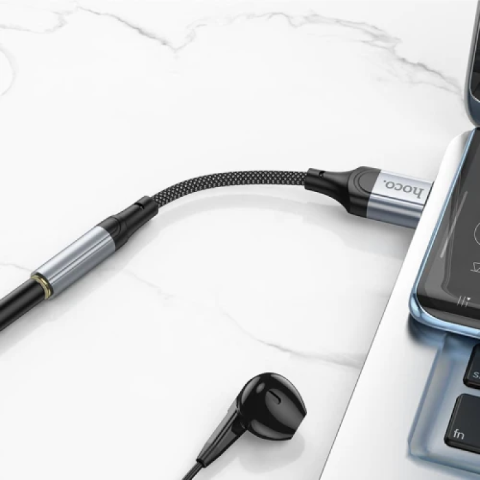 Кабель-перехідник звуковий, USB (M) - 3.5 мм (F), 12 см, Black, Hoco LS36 "Fresh", DAC чіп