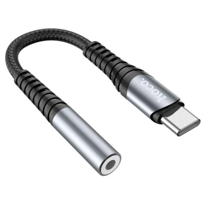 Кабель-перехідник звуковий, Type-C (M) - 3.5 мм (F), 12 см, Black, Hoco LS33, DAC чіп