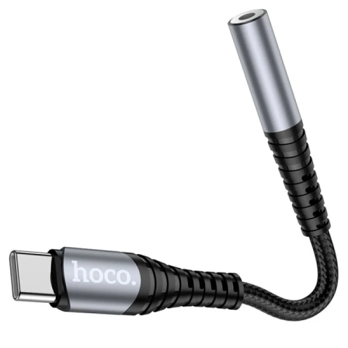 Кабель-перехідник звуковий, Type-C (M) - 3.5 мм (F), 12 см, Black, Hoco LS33, DAC чіп