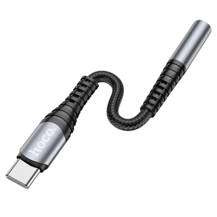 Кабель-перехідник звуковий, Type-C (M) - 3.5 мм (F), 12 см, Black, Hoco LS33, DAC чіп
