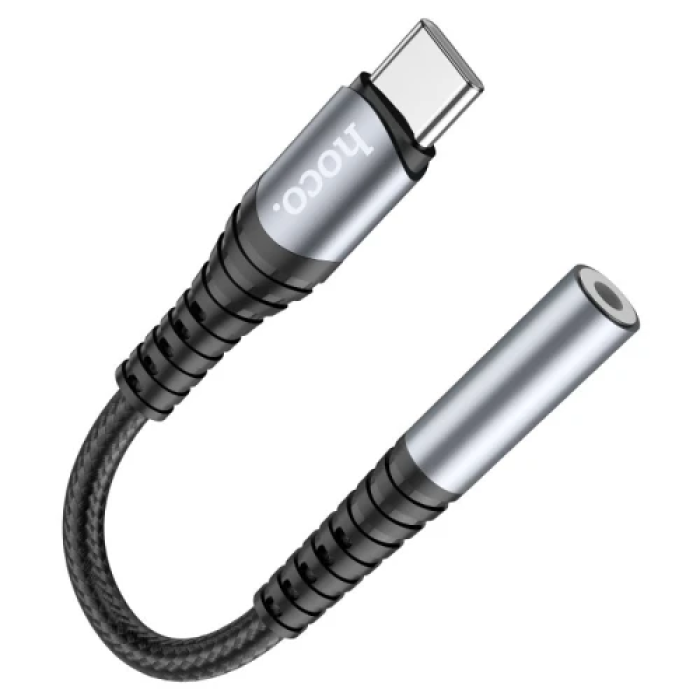 Кабель-перехідник звуковий, Type-C (M) - 3.5 мм (F), 12 см, Black, Hoco LS33, DAC чіп
