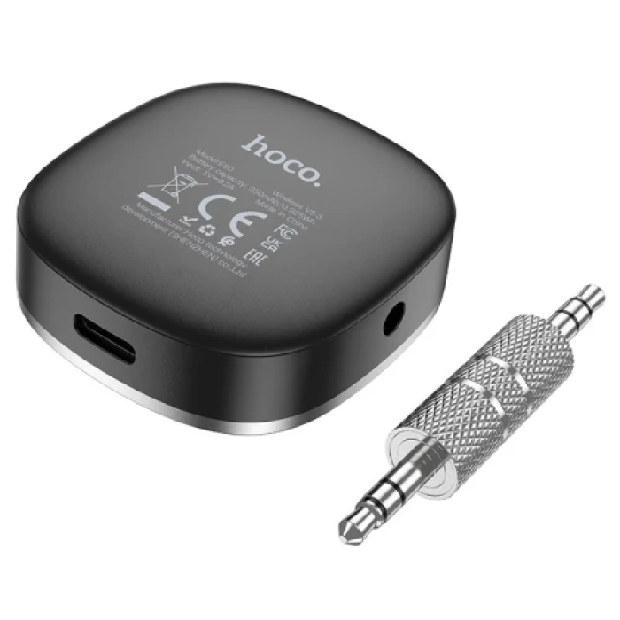 Аудіо ресивер Hoco E80 "Travel", Black, 3.5 мм (AUX), Bluetooth 5.3, LED цифровий дисплей рівня заряду, 250 mAh