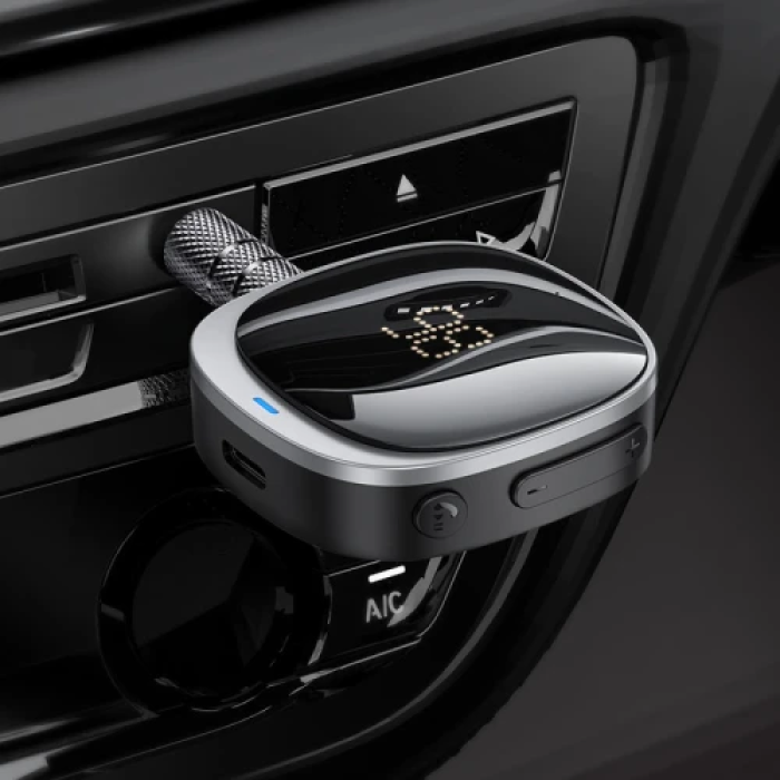 Аудіо ресивер Hoco E80 "Travel", Black, 3.5 мм (AUX), Bluetooth 5.3, LED цифровий дисплей рівня заряду, 250 mAh