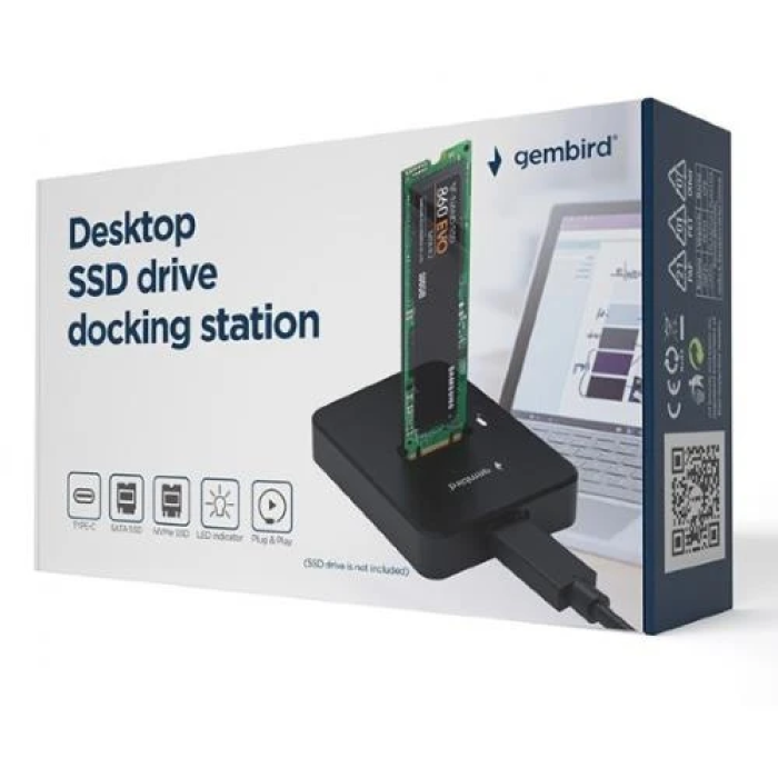 Док-станція M.2 Gembird DD-U3M2, Black, NGFF та NVMe, чіпсет RTL9210B, USB Type-C 3.1 (+ AM адаптер)