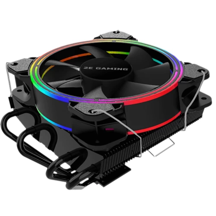 Кулер для процесора 2E Gaming Air Cool AC120T4 ARGB, Black, алюміній, мідні теплові трубки, 1x120 мм ARGB, для Intel 1700/1366/1200/115x, AMD AM5/AM4, до 130 Вт (2E-AC120T4-ARGB)