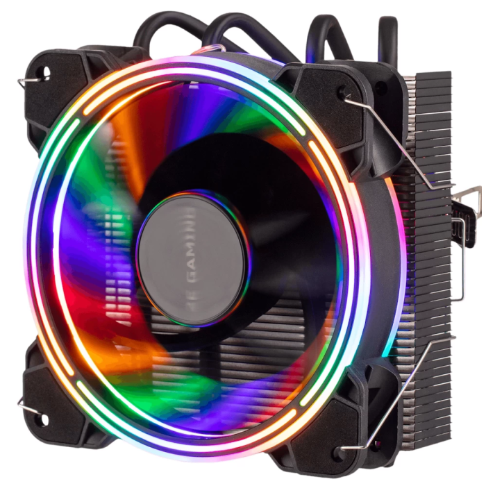 Кулер для процесора 2E Gaming Air Cool AC120T4 ARGB, Black, алюміній, мідні теплові трубки, 1x120 мм ARGB, для Intel 1700/1366/1200/115x, AMD AM5/AM4, до 130 Вт (2E-AC120T4-ARGB)